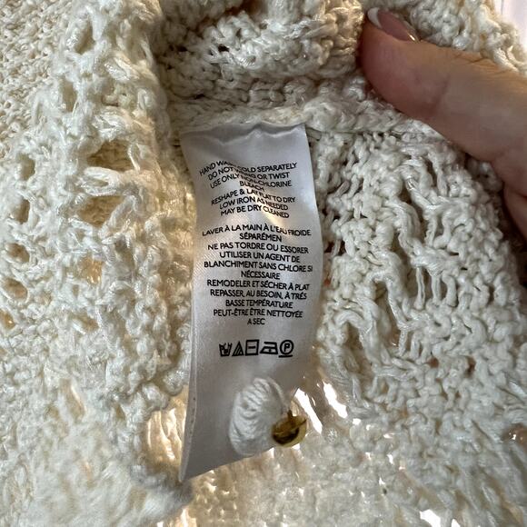 Anthropologie Flutter-Sleeve Knit Sweater Top size XL cream cotton viscose New - Picture 7 of 9